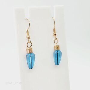 Cute Christmas Tree Light Drop Dangle Gold Toned Earrings Gift